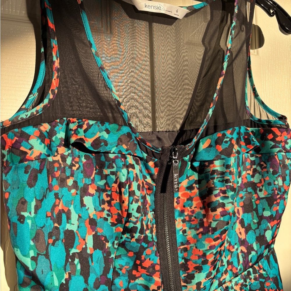 Kensie Colorful Patterned Dress with Mesh Detail